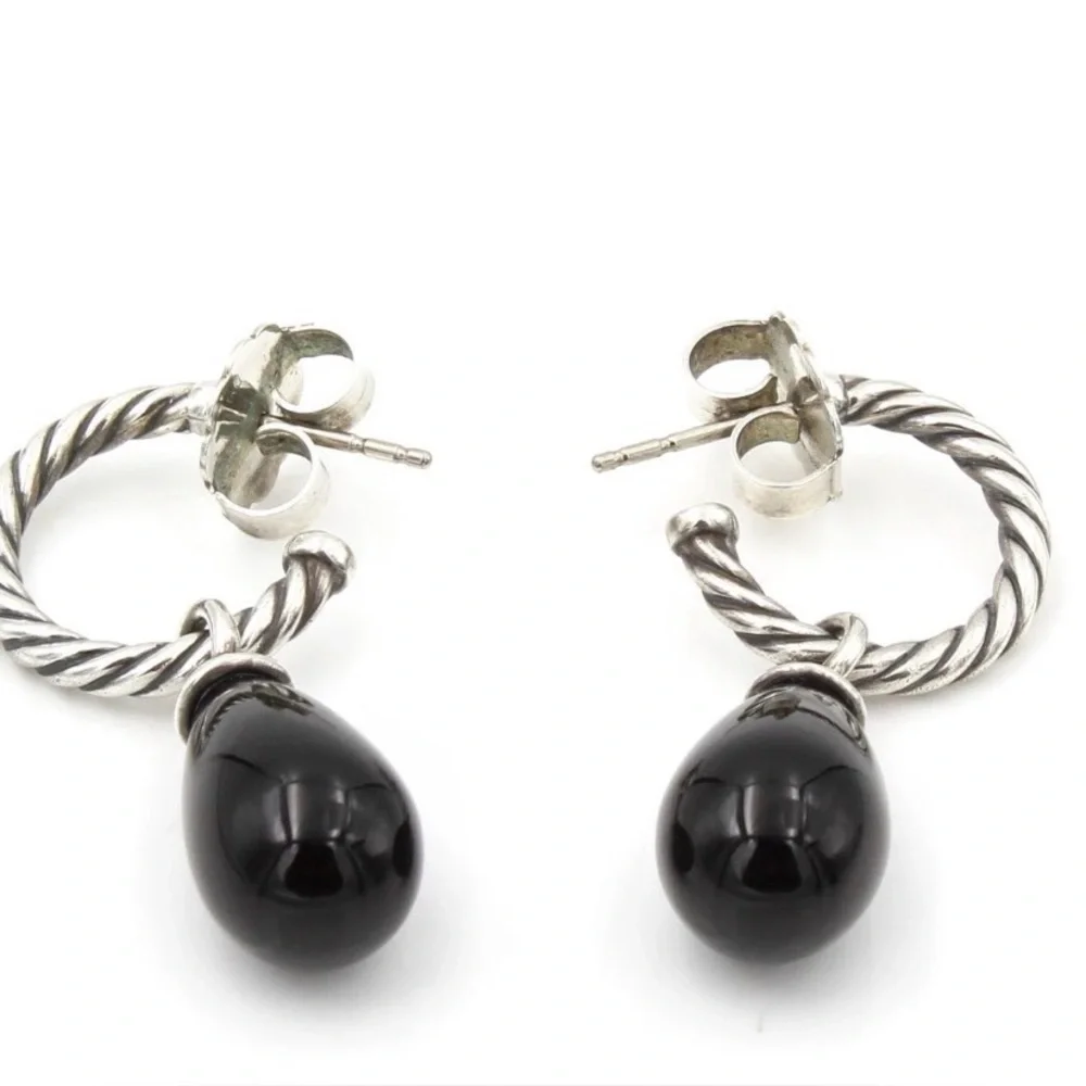 Vintage David Yurman Sterling DY Elements Black Onyx Drop Earrings - Picture 1 of 6